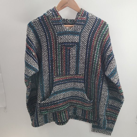 Baja Joe Shirts Vintage Baja Joe Mens Size Med Baja Mexican Blanket Hoodie Poncho Pullover